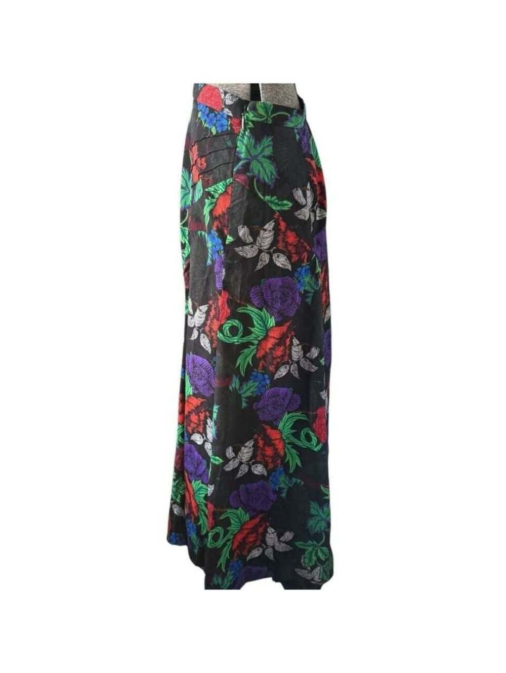 Tropical Summer Black Colorful Floral Black Maxi Skirt Topshop Size 6 - Picture 2 of 4